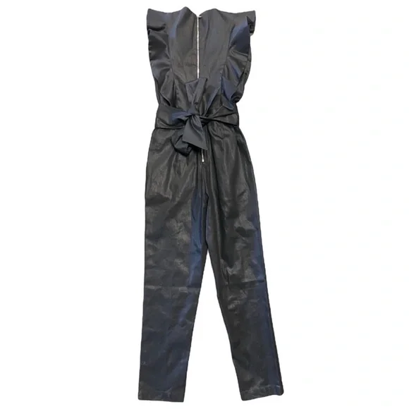 Stunning 7 For All Mankind Coated Denim Ruffle Jumpsuit NWT - Picture 7 of 8